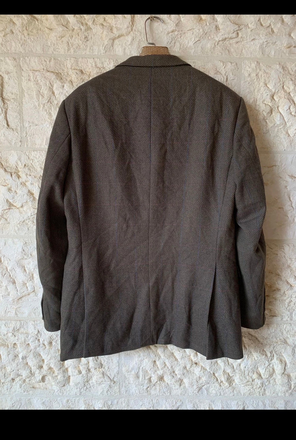 Vintage Wool Cashmere Silk Windowpane green hunting jacket blazer 42R