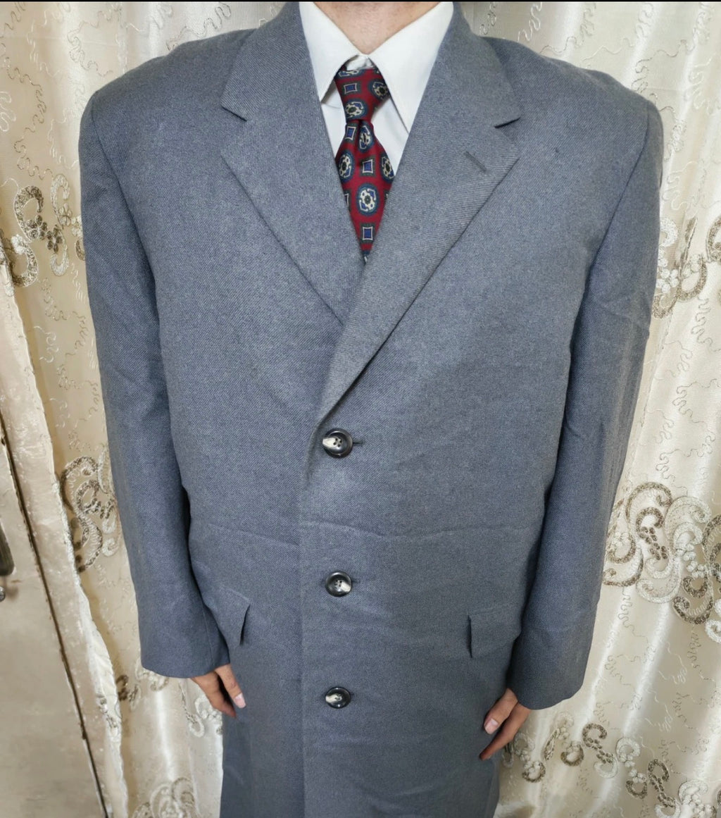1970s vintage wool camel hair classic gray gabardine suit over coat 44R