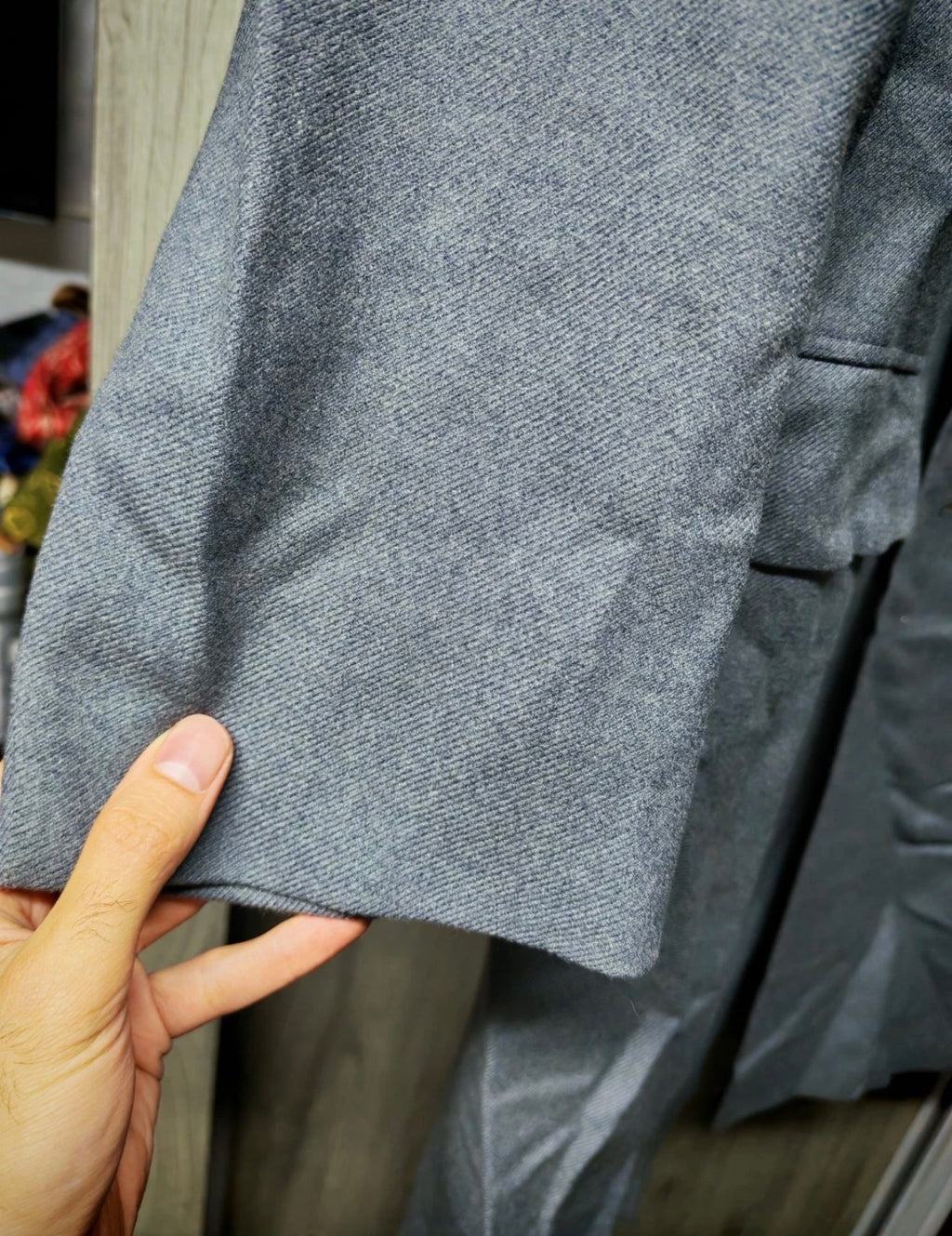1970s vintage wool camel hair classic gray gabardine suit over coat 44R