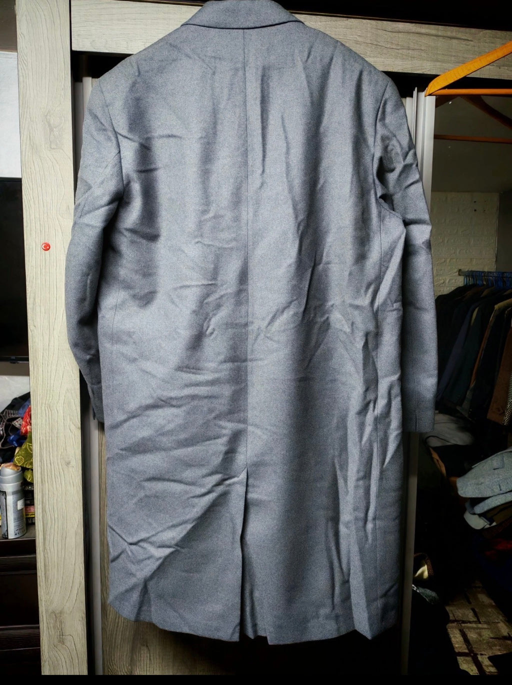1970s vintage wool camel hair classic gray gabardine suit over coat 44R