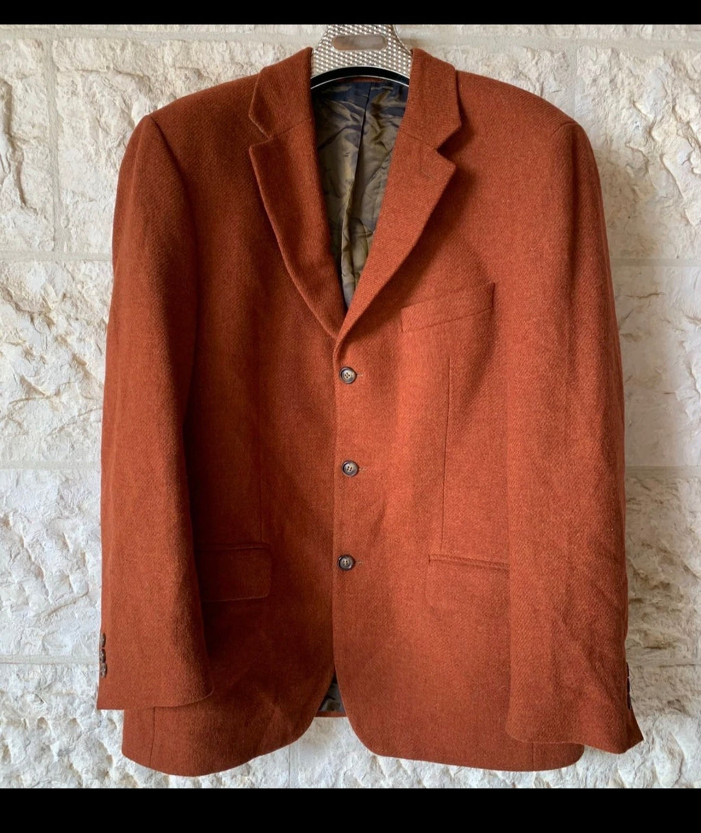 Vintage pure wool tweed brownish orange classic hunting jacket blazer 44R 44L