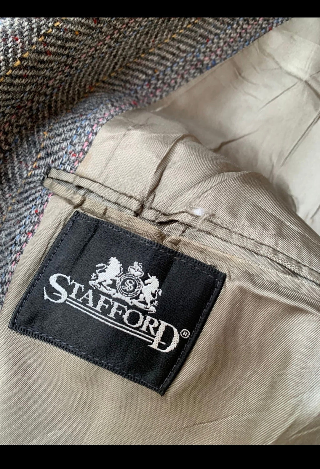 Vintage Stafford pure wool handwoven Tweed herringbone hunting jacket blazer 42L