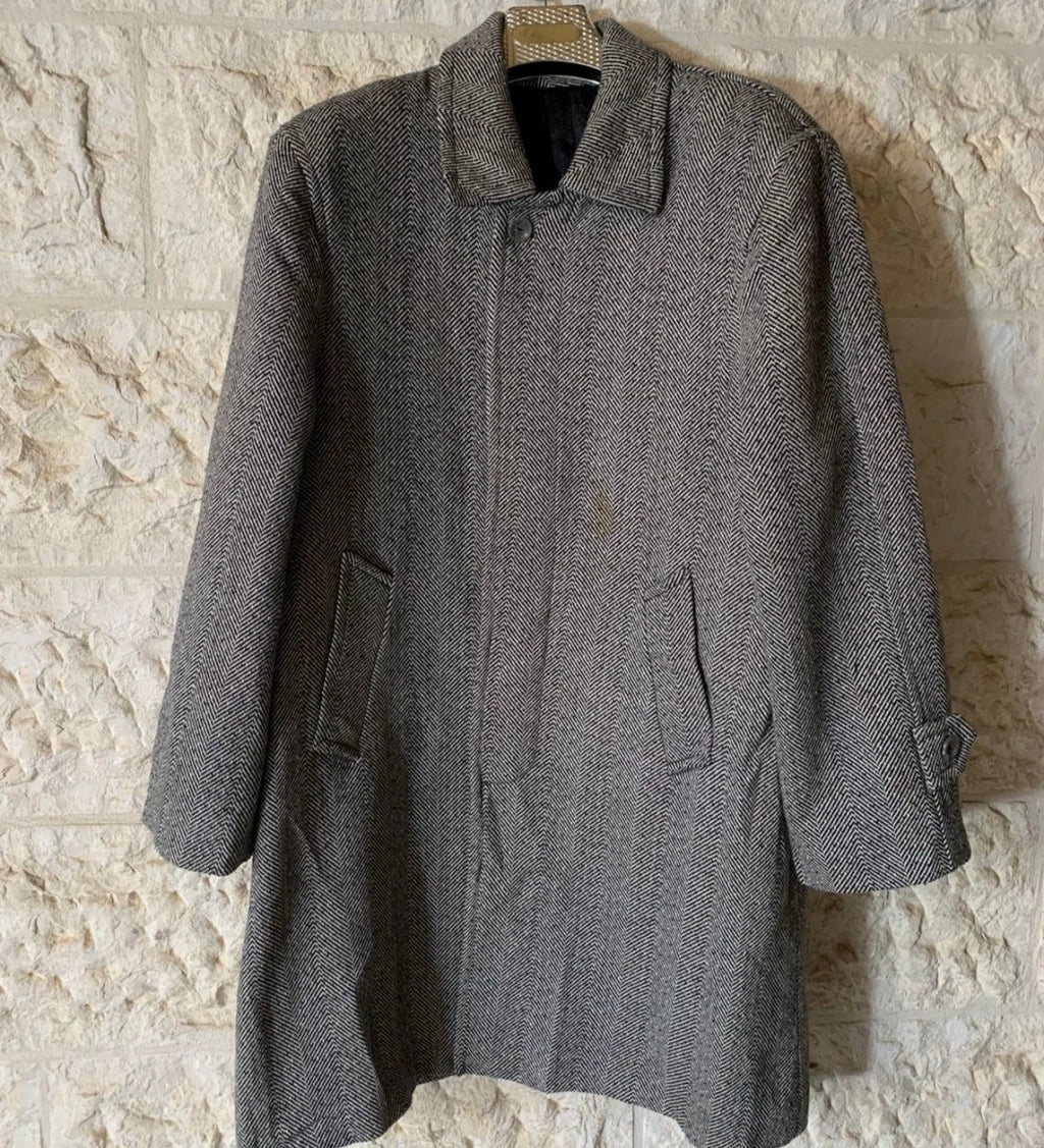 Vintage wool blended herringbone classic gray over coat 46R XL