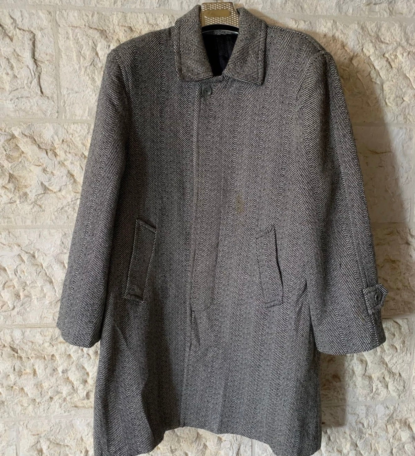 Vintage wool blended herringbone classic gray over coat 46R XL