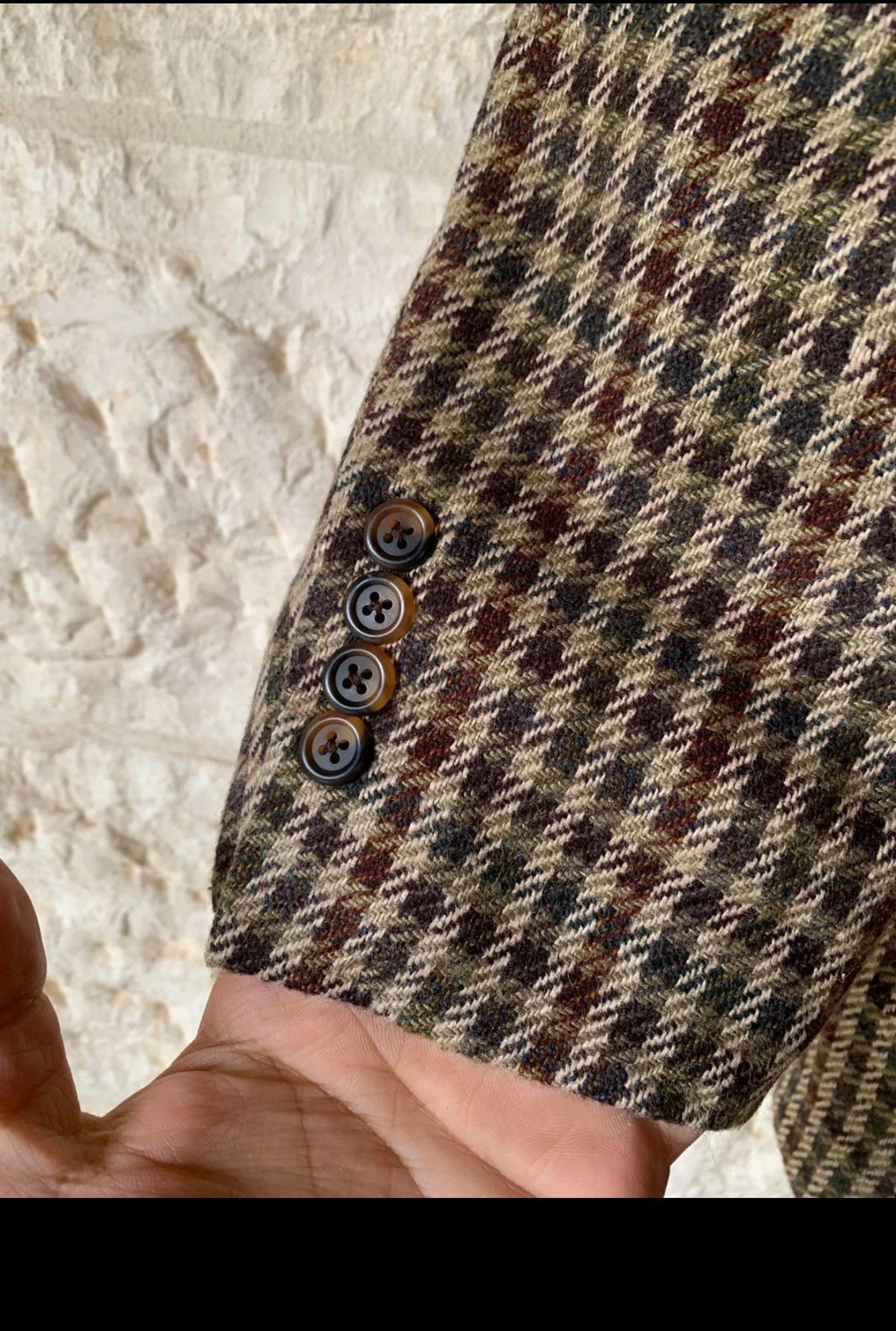 Vintage Tommy Hilfiger pure wool handwoven tweed plaid brown jacket blazer 40R