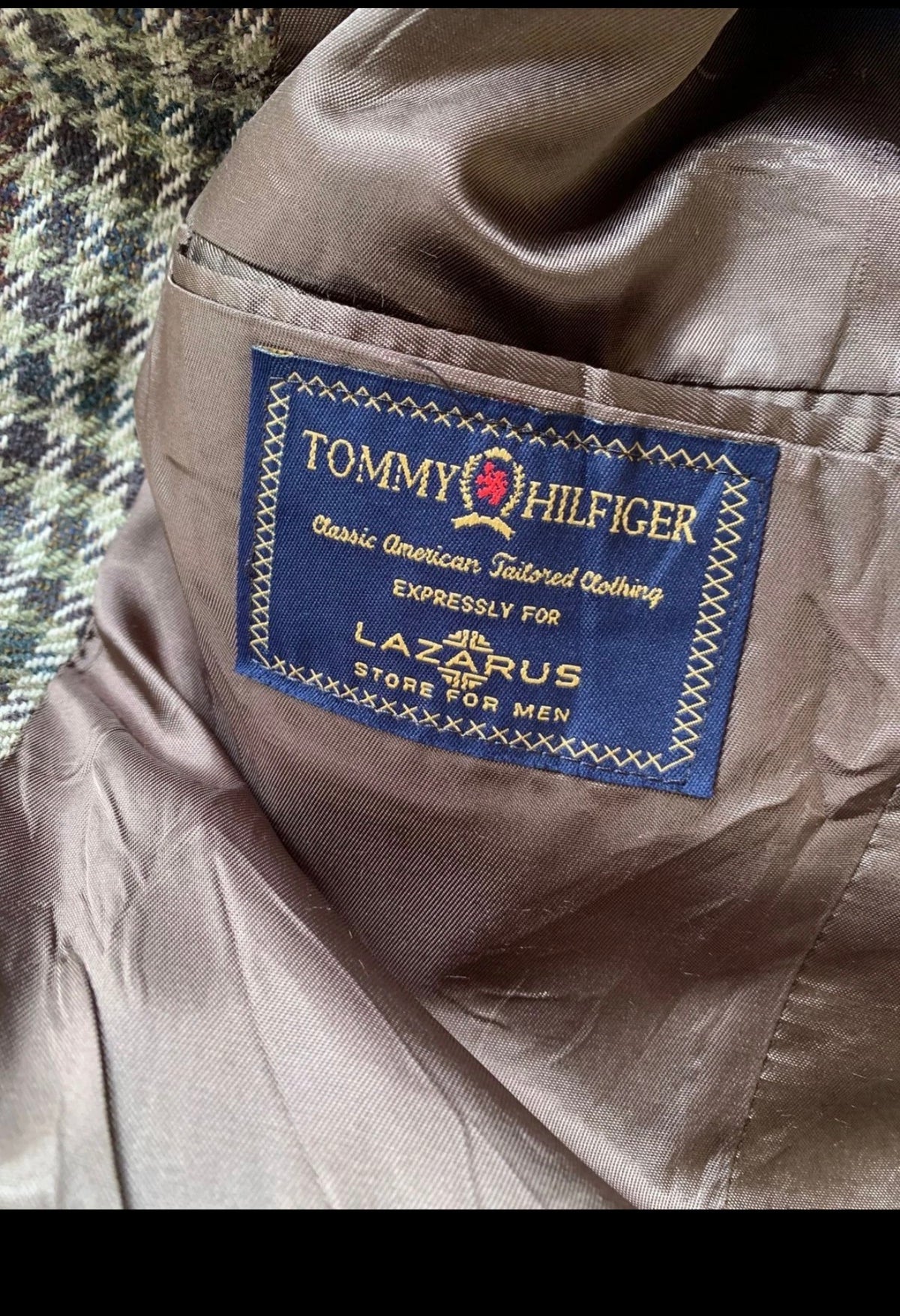 Vintage Tommy Hilfiger pure wool handwoven tweed plaid brown jacket blazer 40R