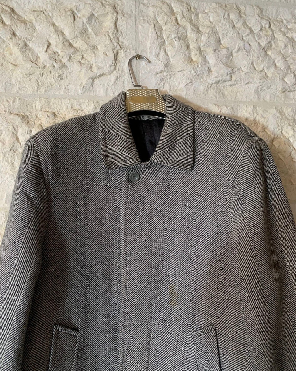 Vintage wool blended herringbone classic gray over coat 46R XL