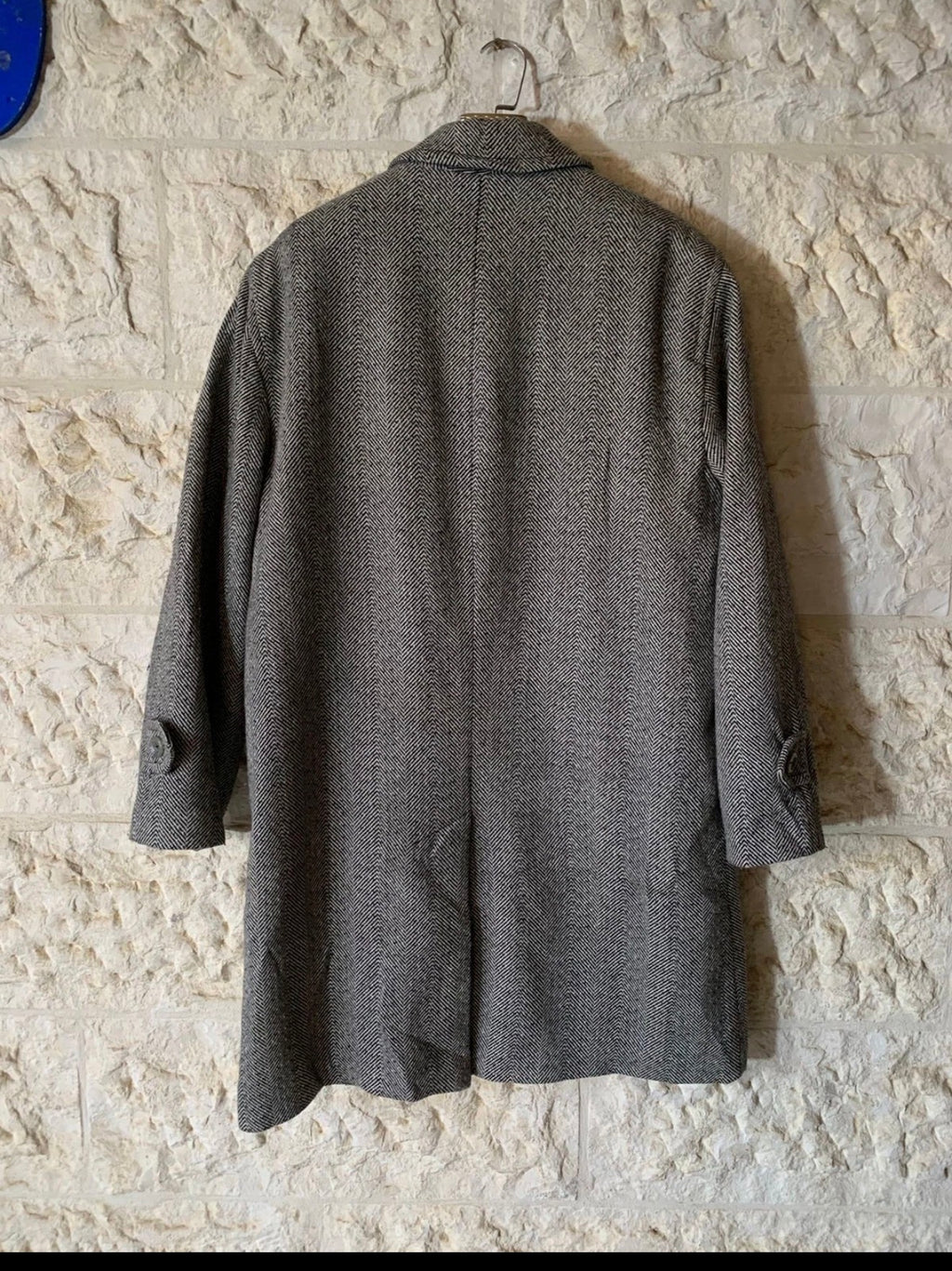 Vintage wool blended herringbone classic gray over coat 46R XL