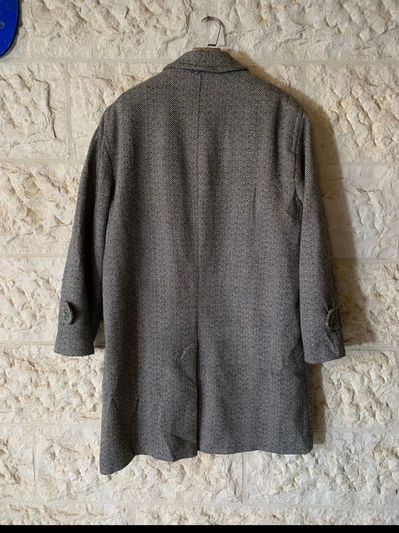 Vintage wool blended herringbone classic gray over coat 46R XL