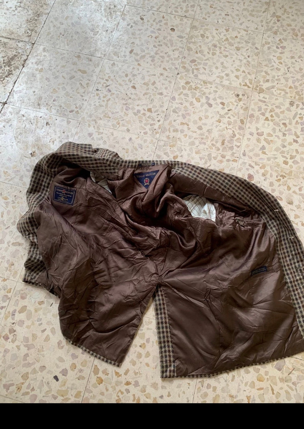 Vintage Tommy Hilfiger pure wool handwoven tweed plaid brown jacket blazer 40R