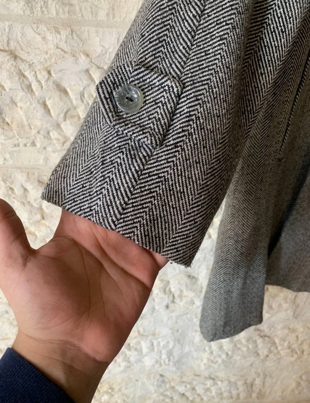 Vintage wool blended herringbone classic gray over coat 46R XL