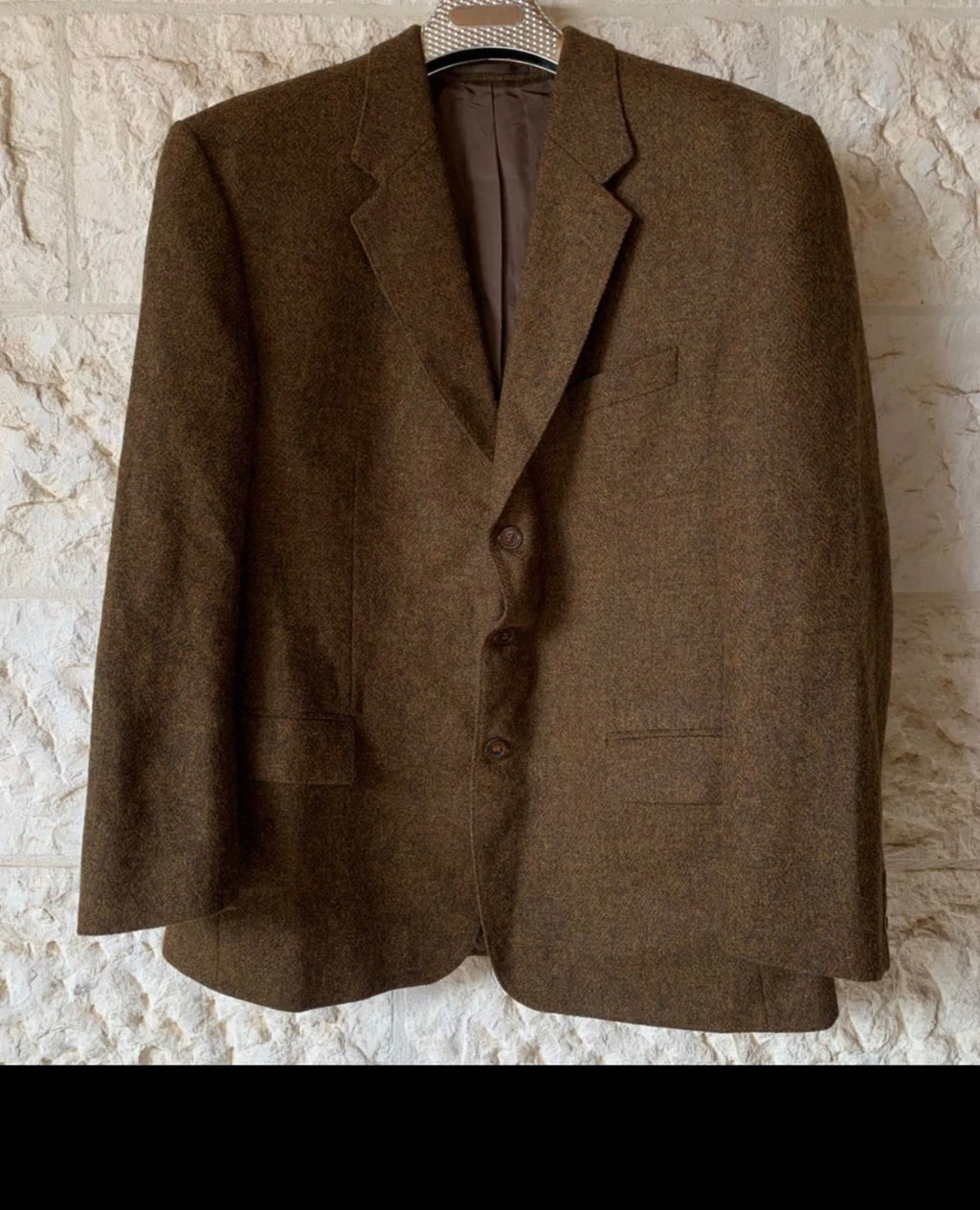 Vintage pure wool handwoven Tweed herringbone brownish hunting jacket blazer 44R
