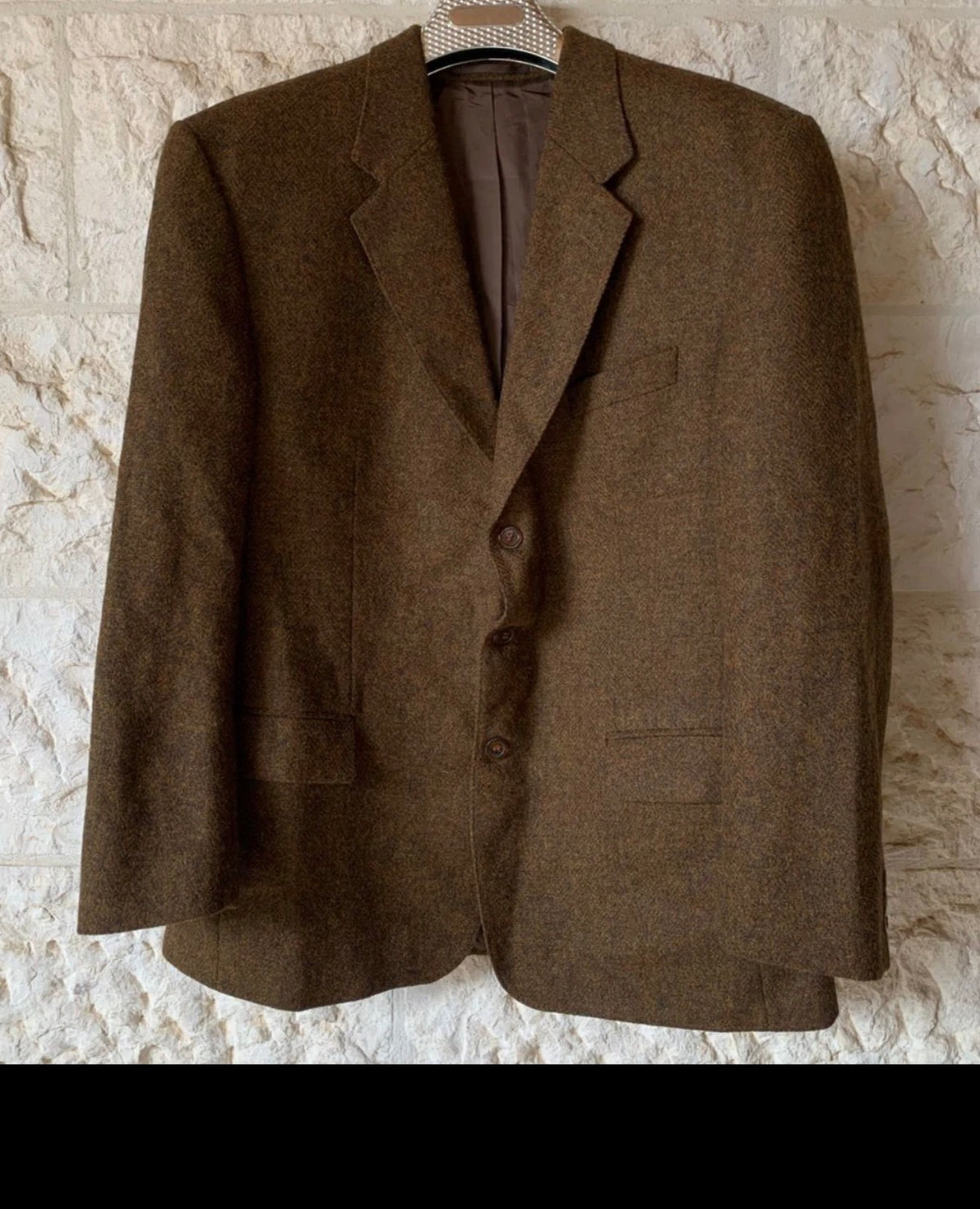 Vintage pure wool handwoven Tweed herringbone brownish hunting jacket blazer 44R