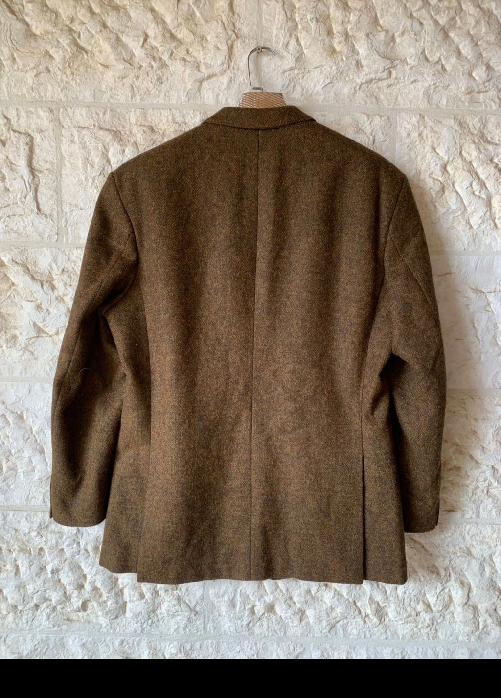 Vintage pure wool handwoven Tweed herringbone brownish hunting jacket blazer 44R