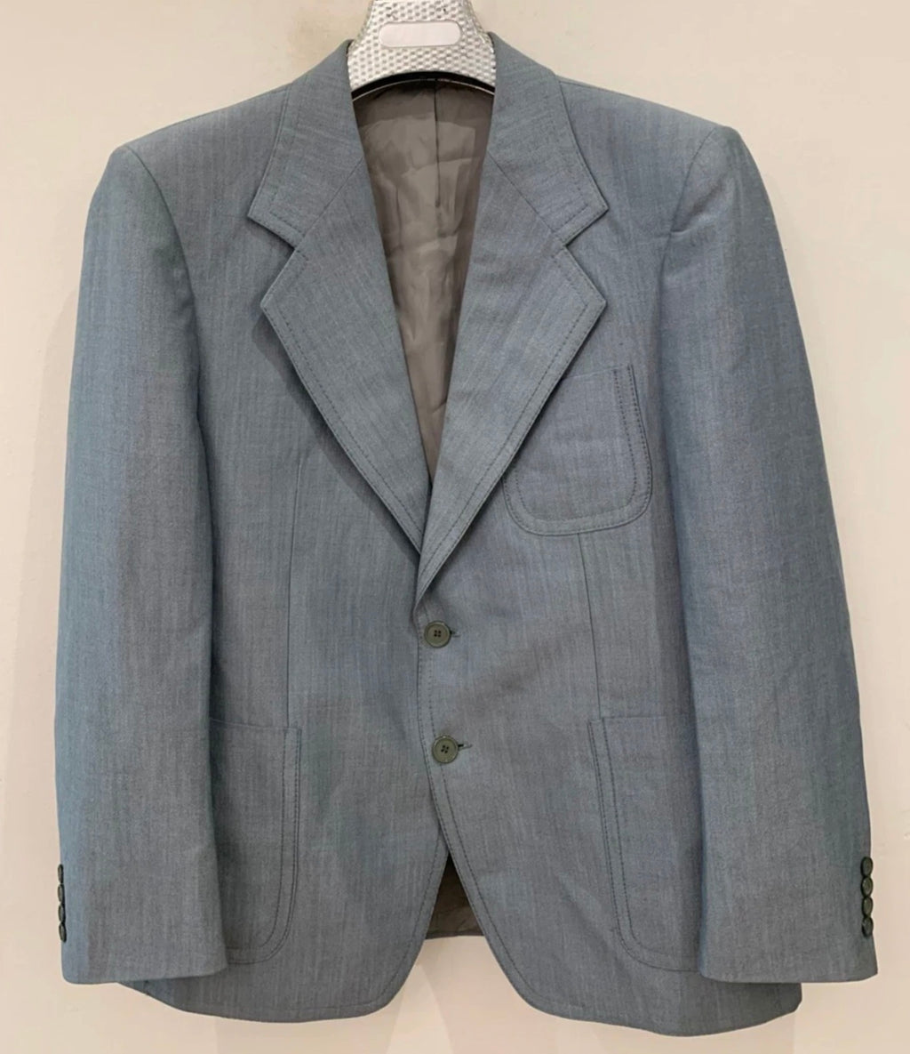 1970s vintage wool mohair blend classic bluish gray 2 button suit 42R