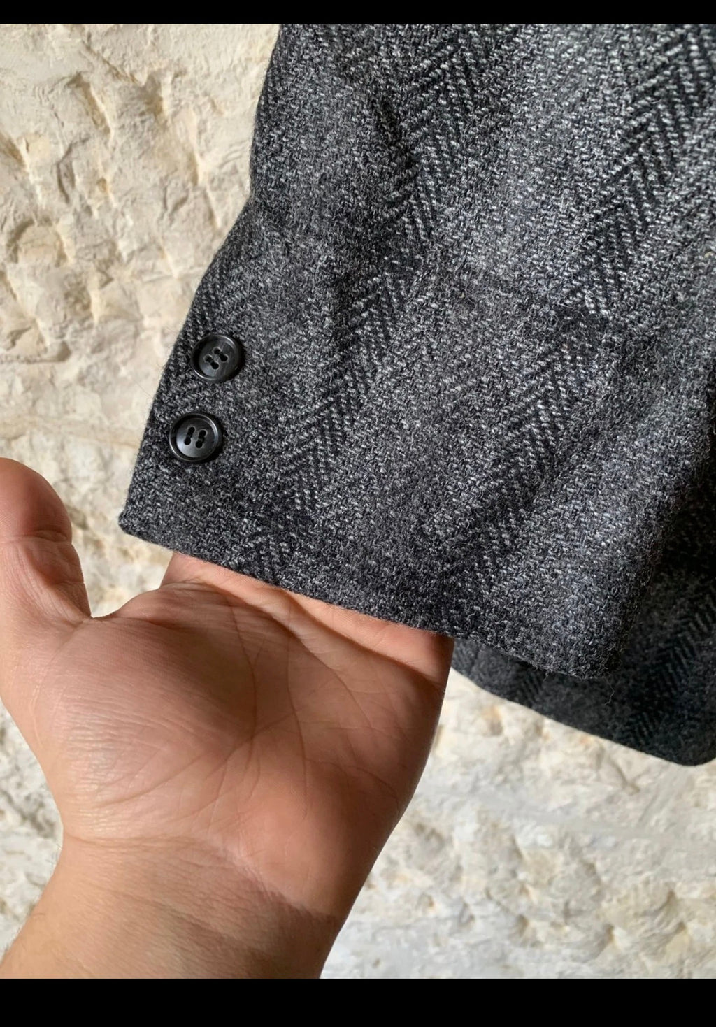 Vintage pure wool tweed Windowpane charcoal classic hunting jacket blazer 42R