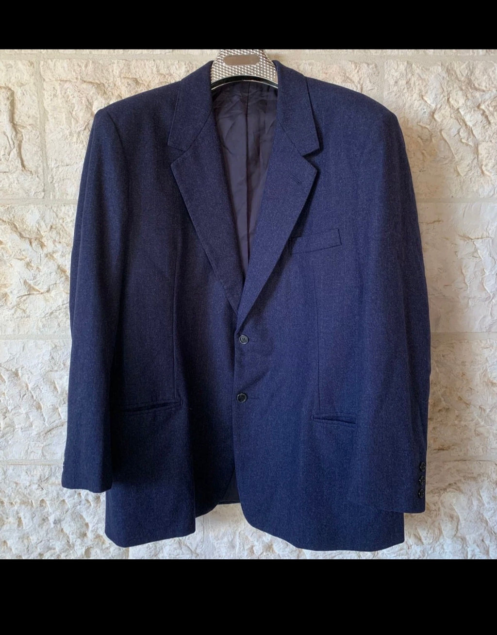 Vintage handtailored superfine pure wool classic navy jacket blazer 46R XL