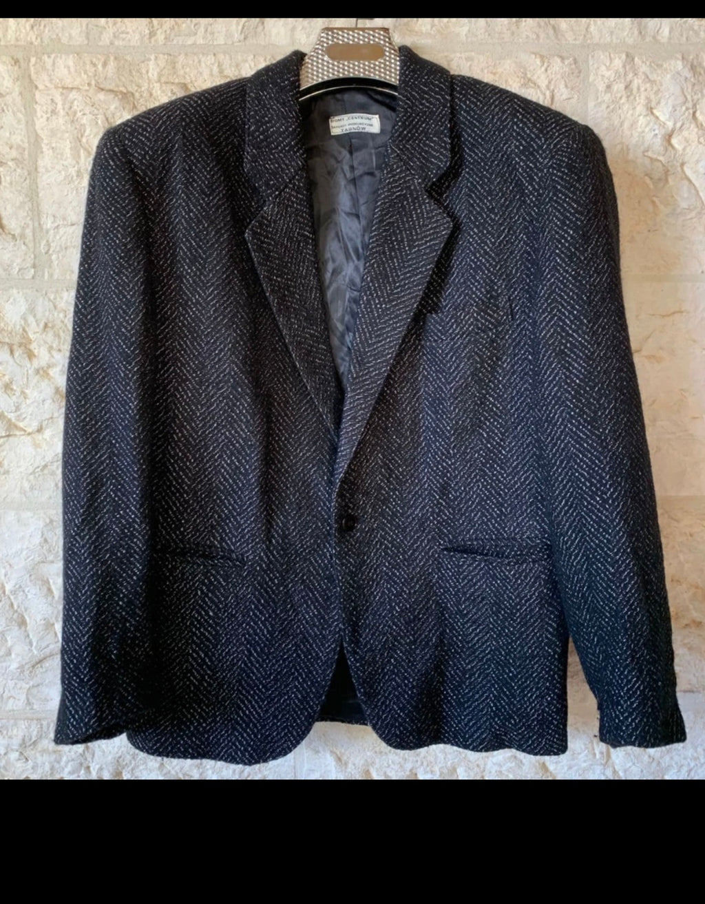 Vintage wool blend classic herringbone black jacket blazer 40R