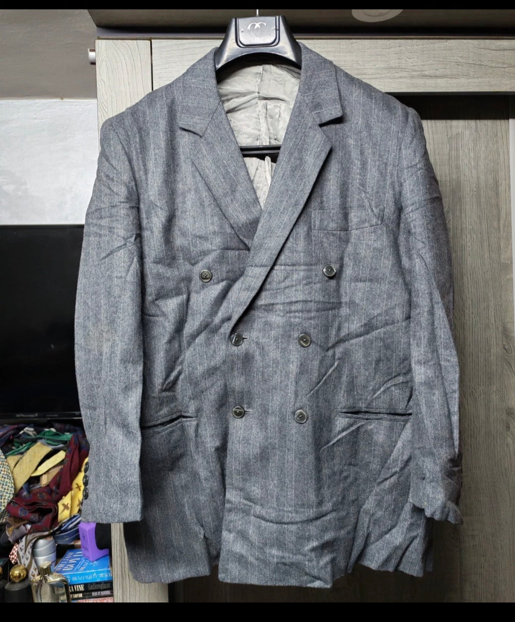 1960s vintage pure woollen wool classic gray double breasted suit 38R 38S