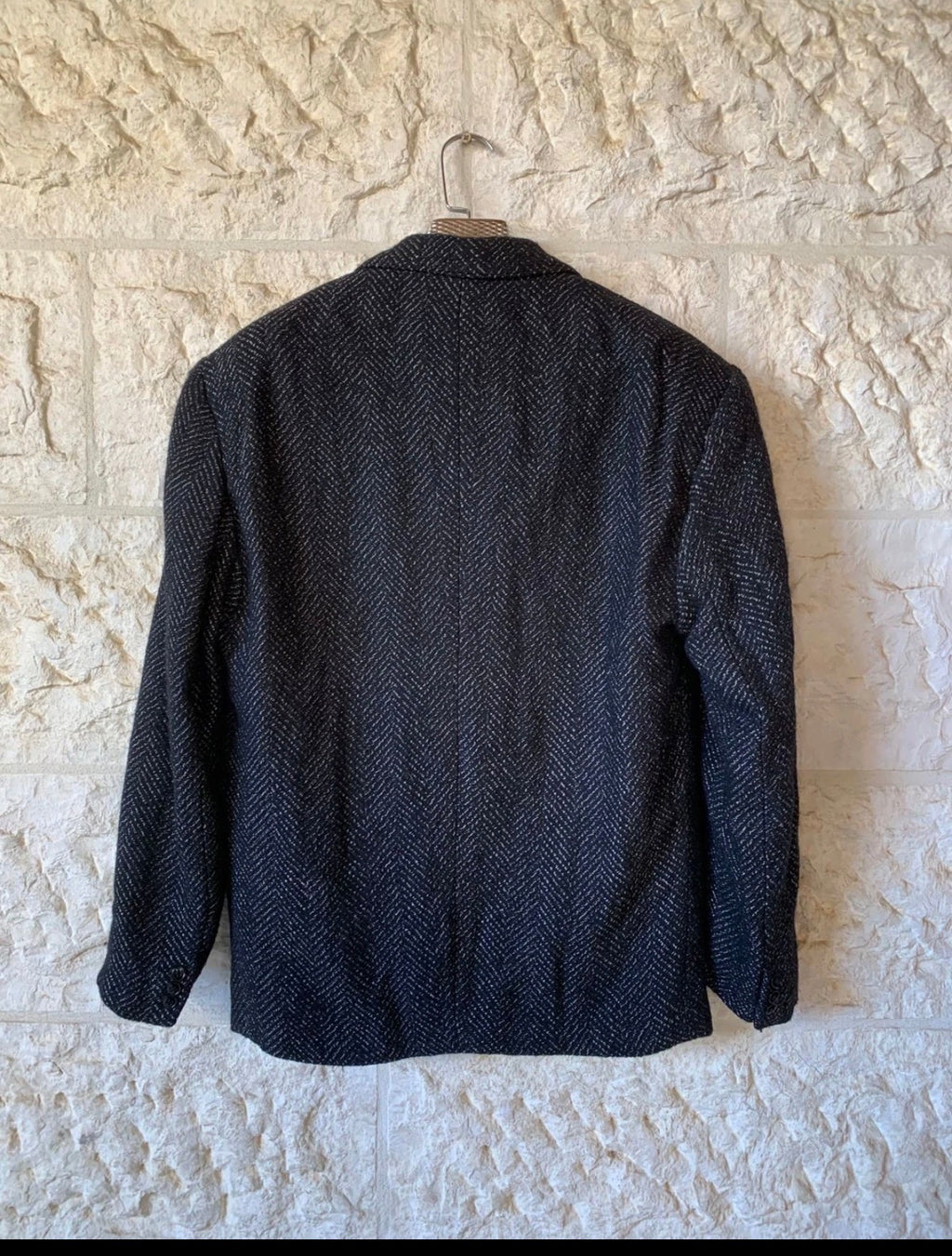 Vintage wool blend classic herringbone black jacket blazer 40R