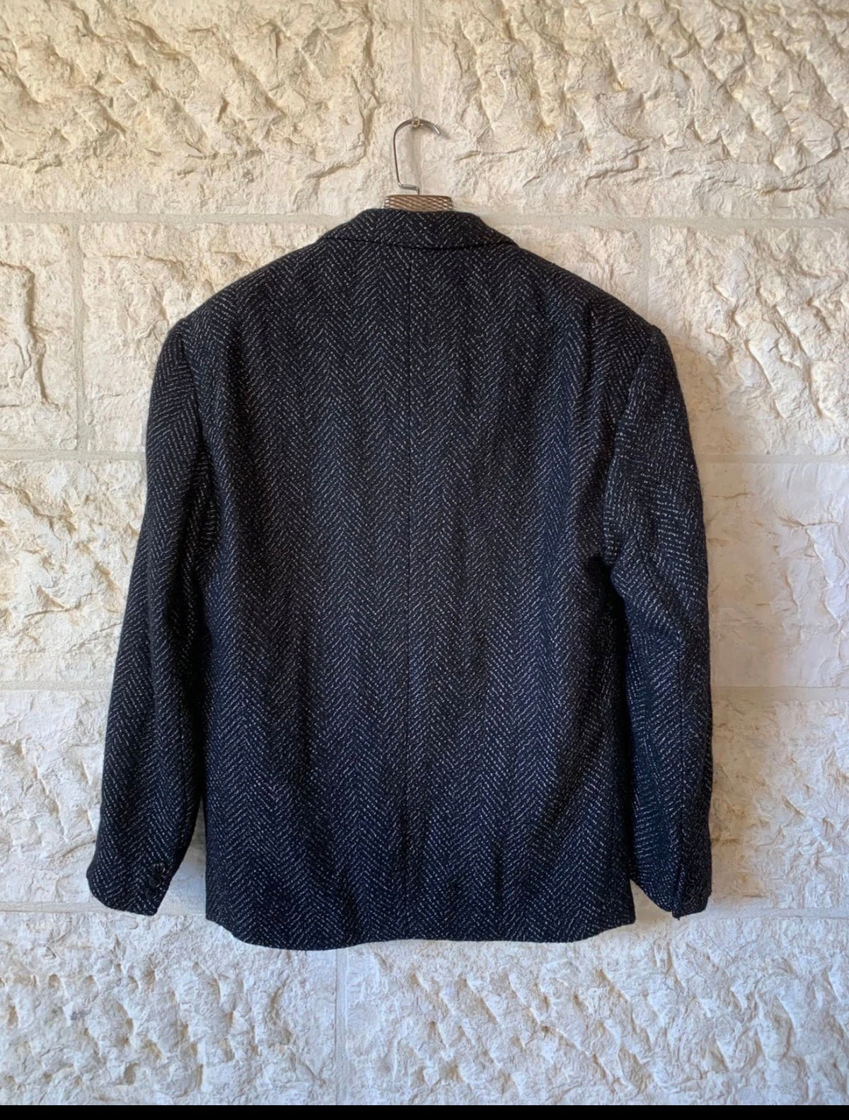 Vintage wool blend classic herringbone black jacket blazer 40R