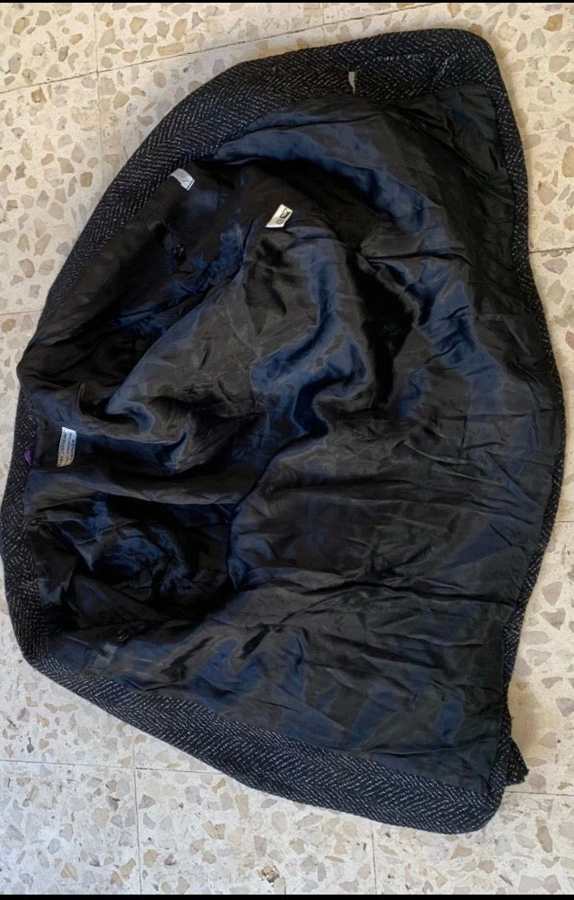 Vintage wool blend classic herringbone black jacket blazer 40R