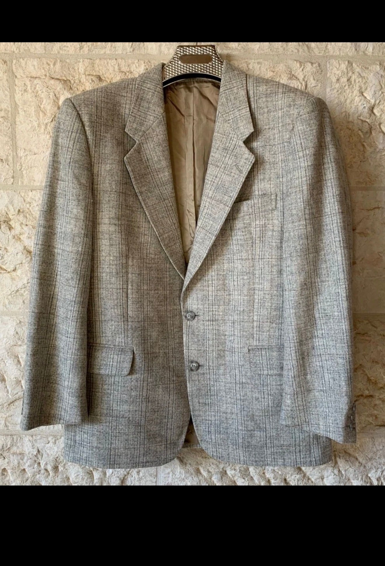 vintage classic Westbury pure wool Windowpane gray jacket sport coat 42R 42S