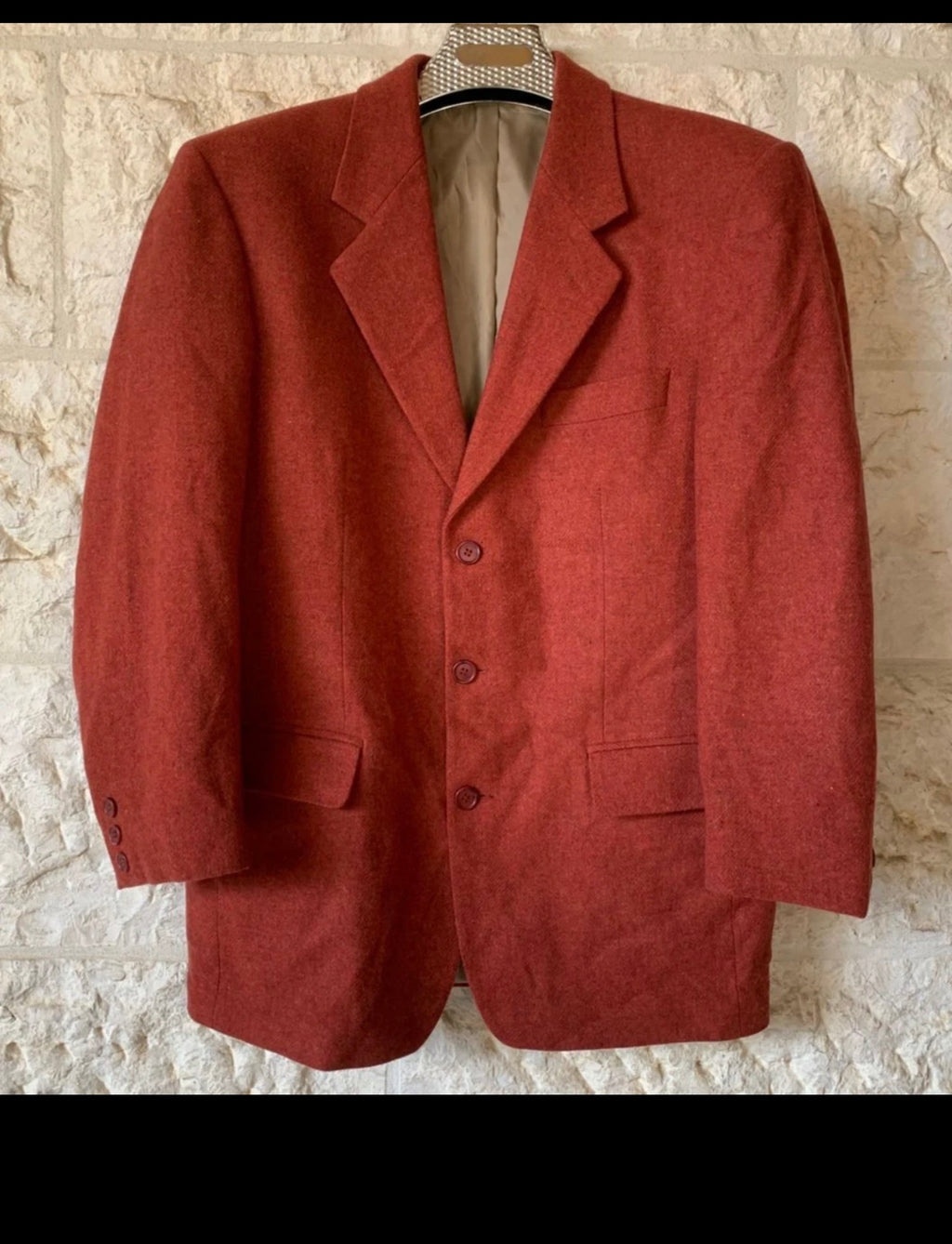 Vintage pure wool tweed red orange classic hunting jacket blazer 40S