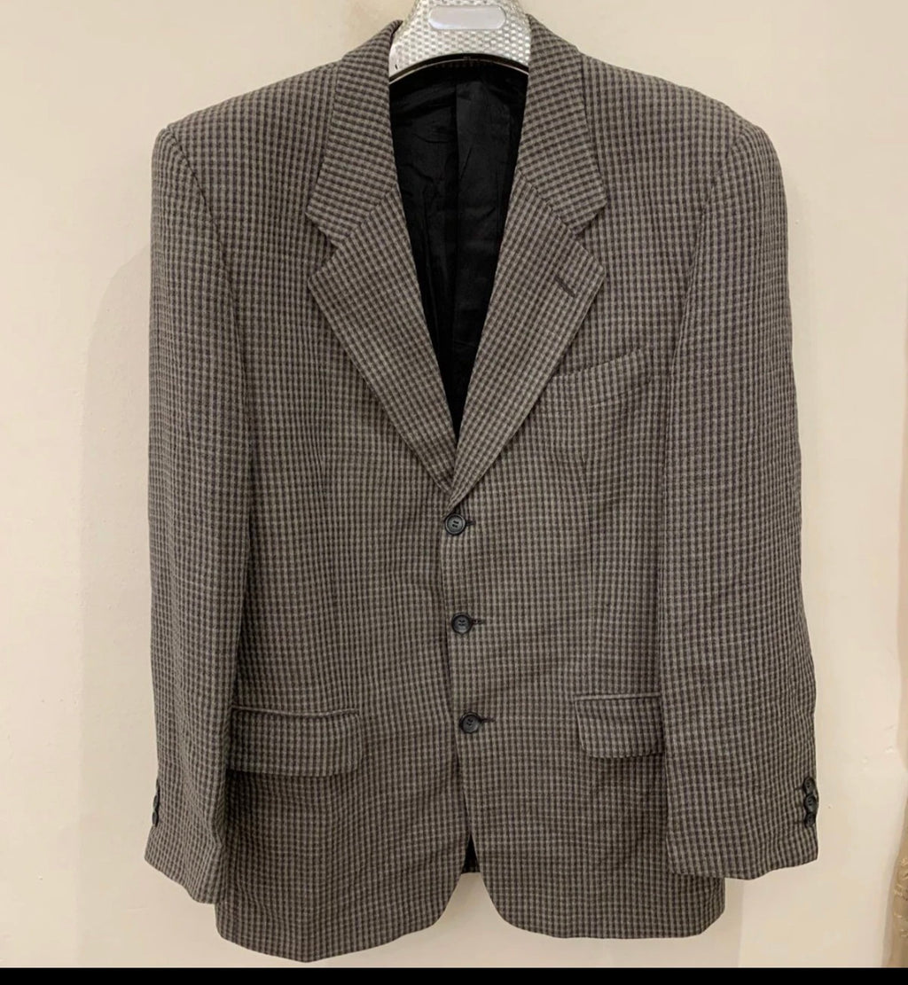 Vintage Harry Rosen pure wool classic houndstooth plaid gray jacket blazer 42R
