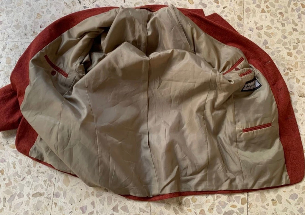 Vintage pure wool tweed red orange classic hunting jacket blazer 40S