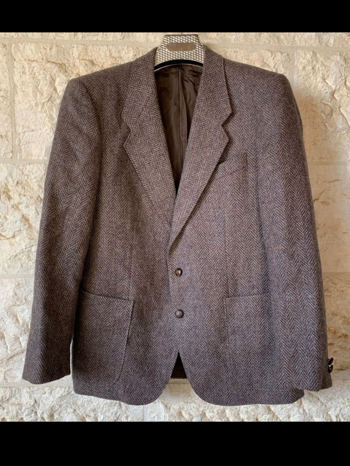 Vintage pure wool handwoven Tweed herringbone brown hunting jacket blazer 38R