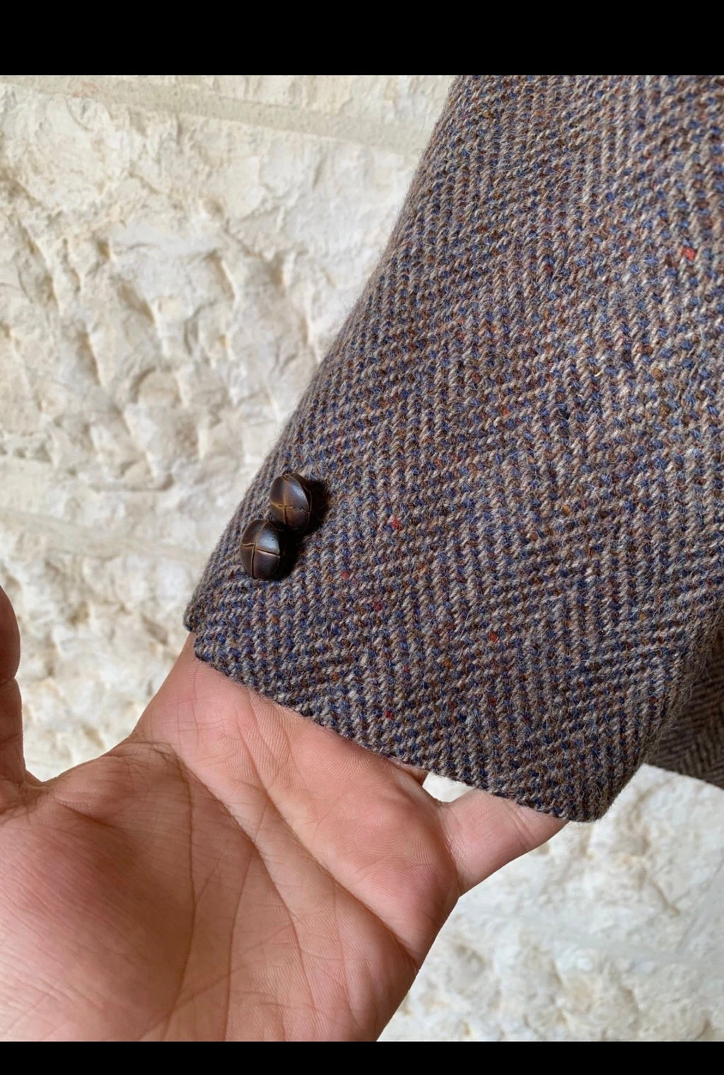 Vintage pure wool handwoven Tweed herringbone brown hunting jacket blazer 38R