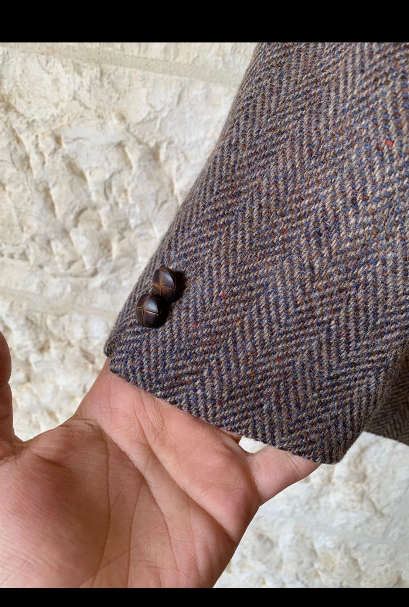 Vintage pure wool handwoven Tweed herringbone brown hunting jacket blazer 38R