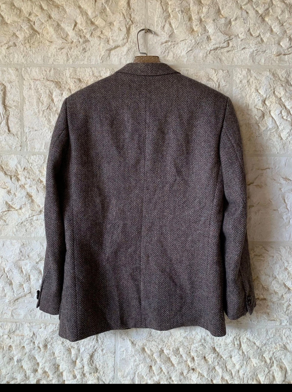 Vintage pure wool handwoven Tweed herringbone brown hunting jacket blazer 38R