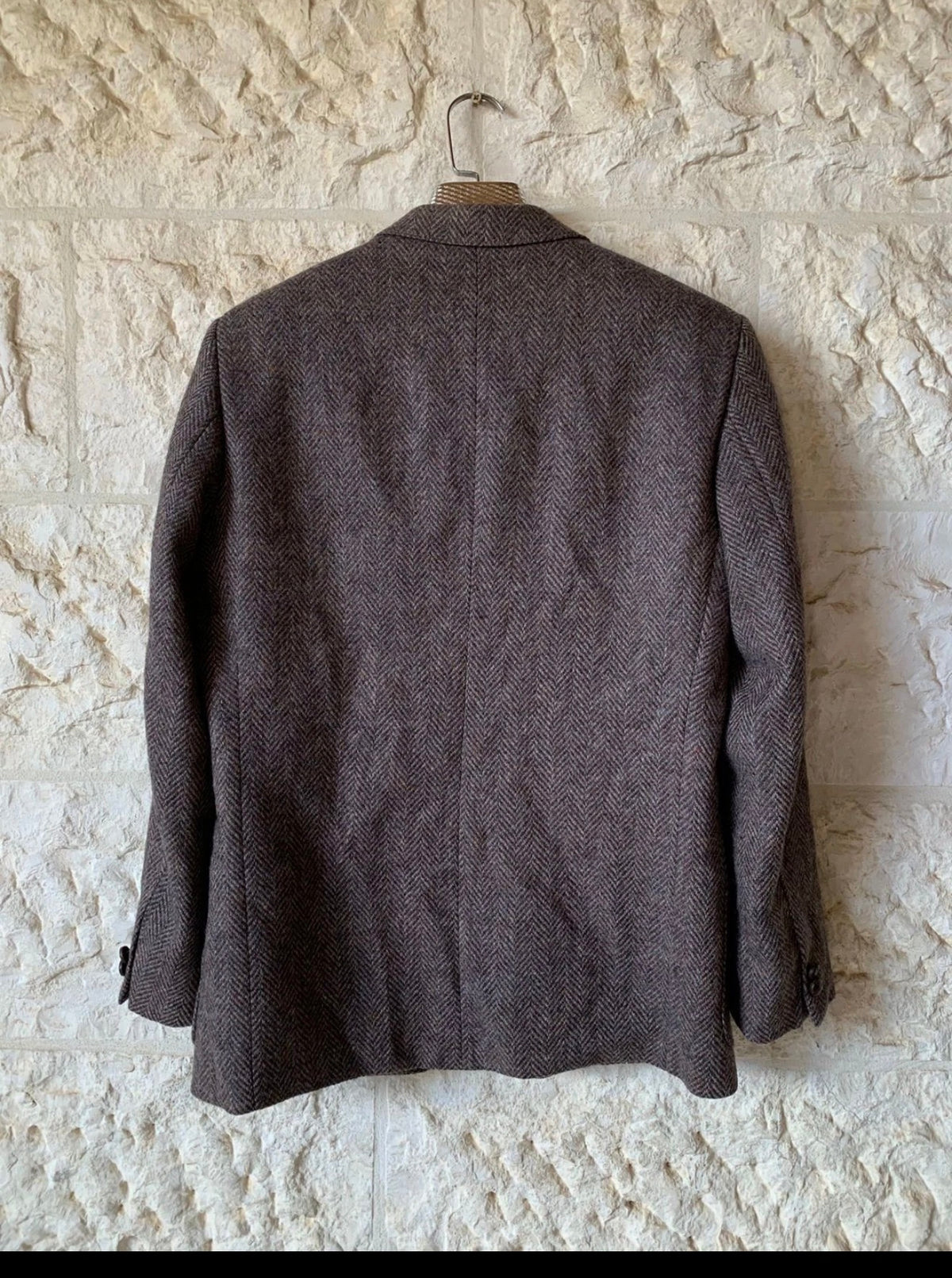 Vintage pure wool handwoven Tweed herringbone brown hunting jacket blazer 38R