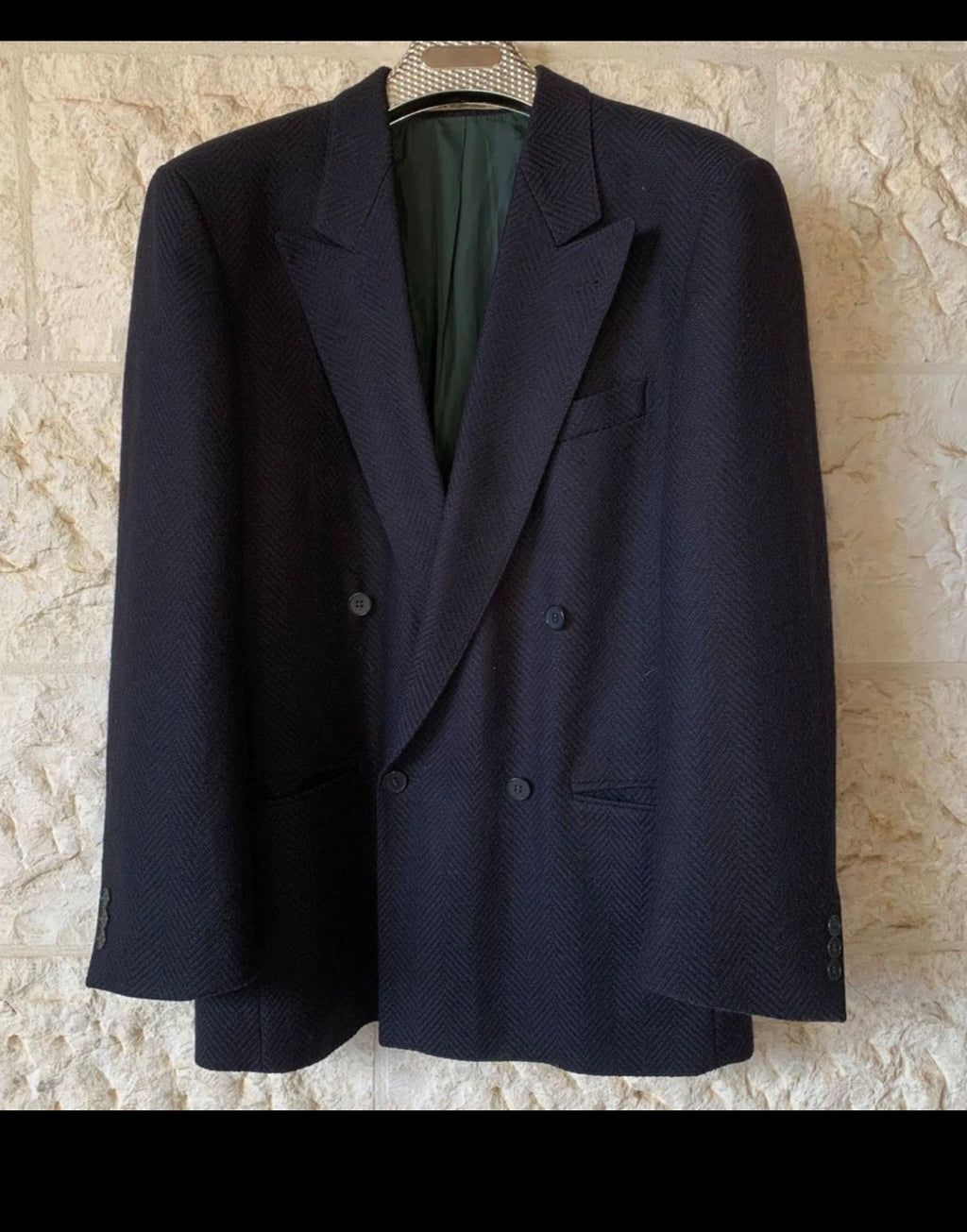 Vintage Angelo Litrico pure wool double breasted navy jacket blazer 42R