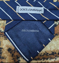 Classic DOLCE & GABBANA Silk Linen Blend luxury Navy candy cane neck tie