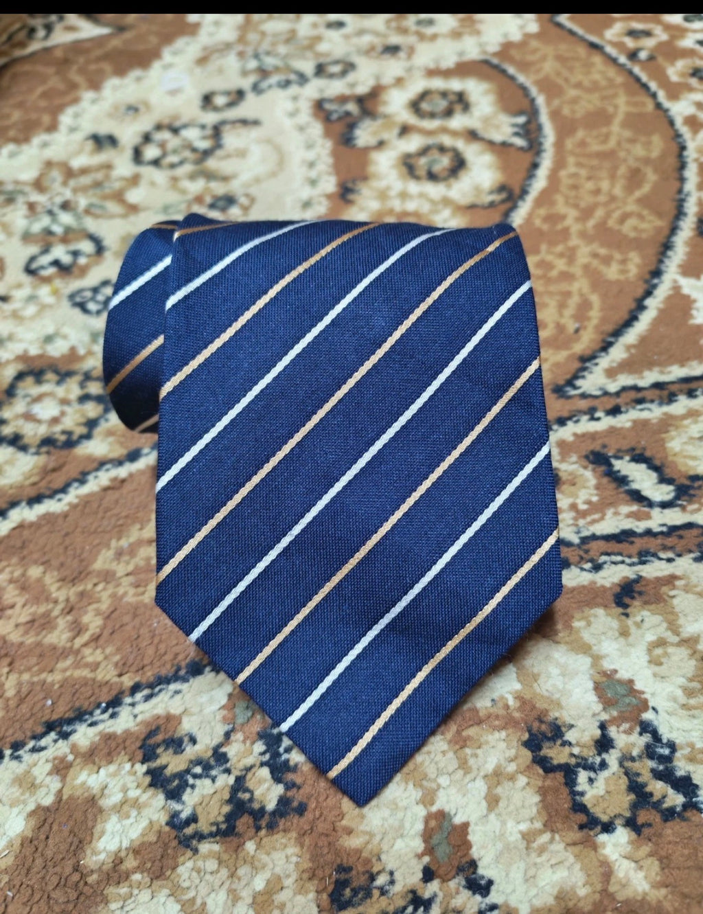 Classic DOLCE & GABBANA Silk Linen Blend luxury Navy candy cane neck tie
