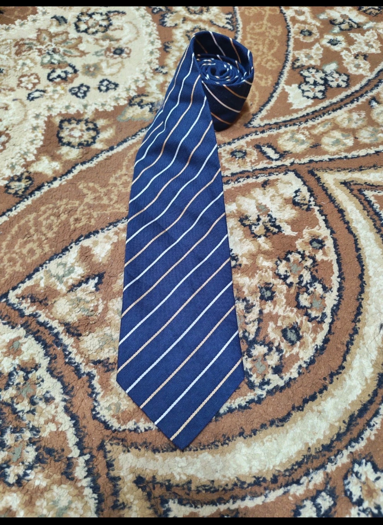 Classic DOLCE & GABBANA Silk Linen Blend luxury Navy candy cane neck tie