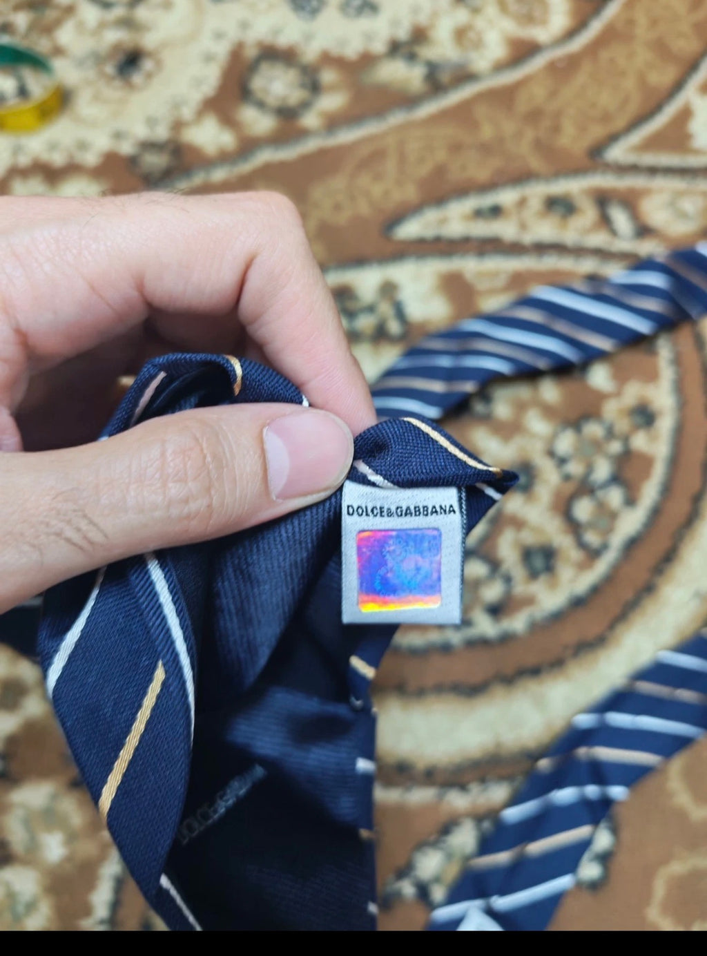 Classic DOLCE & GABBANA Silk Linen Blend luxury Navy candy cane neck tie