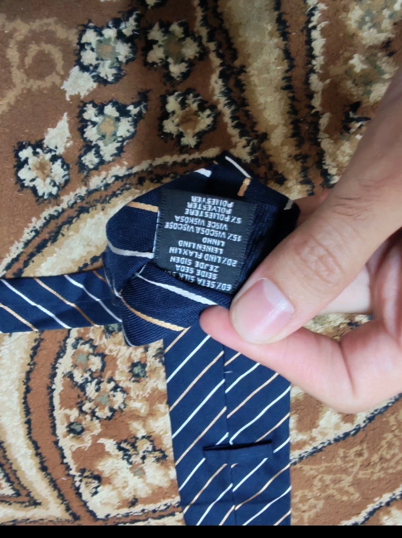 Classic DOLCE & GABBANA Silk Linen Blend luxury Navy candy cane neck tie