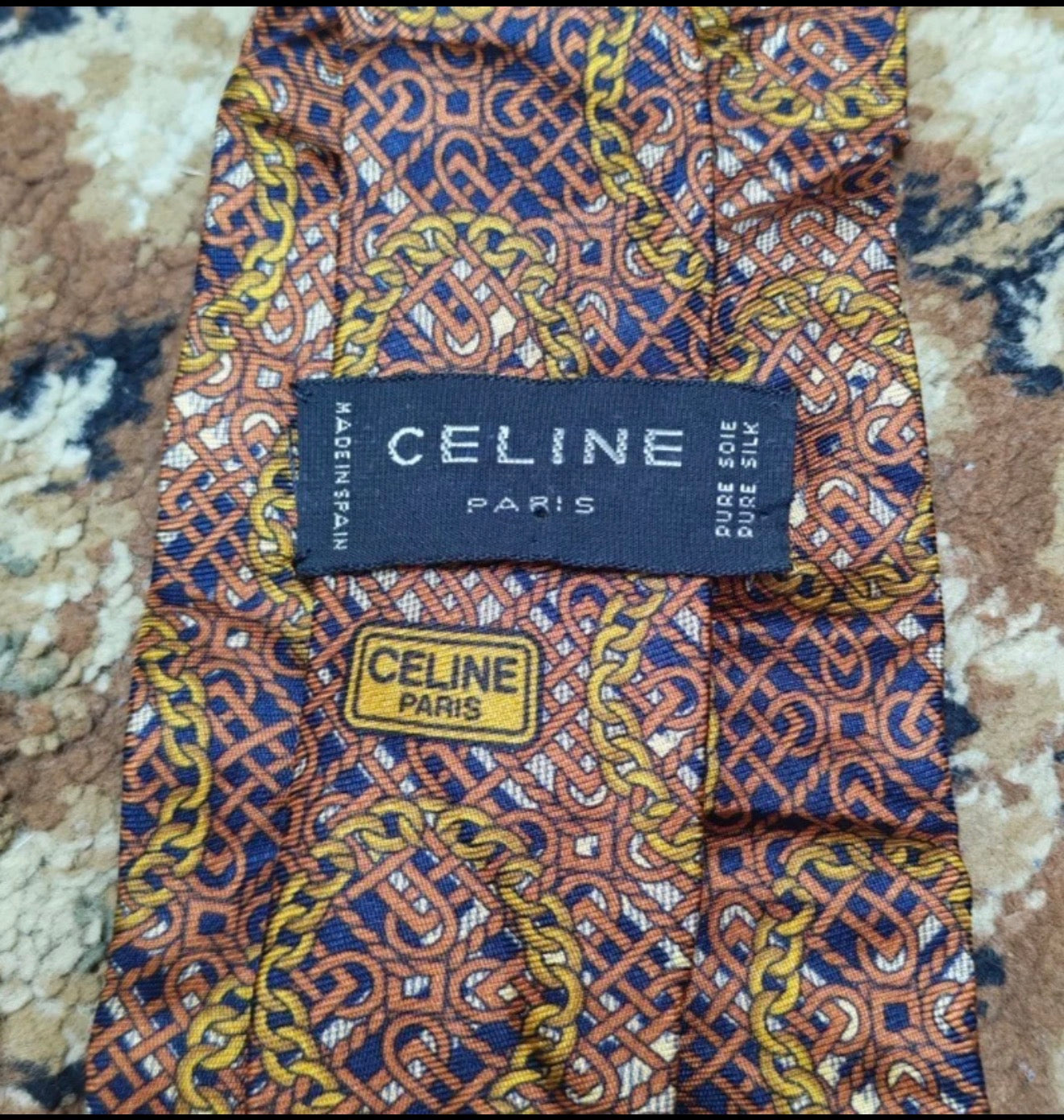vintage Celine Paris classic 100% all silk luxury Geometric brown neck tie