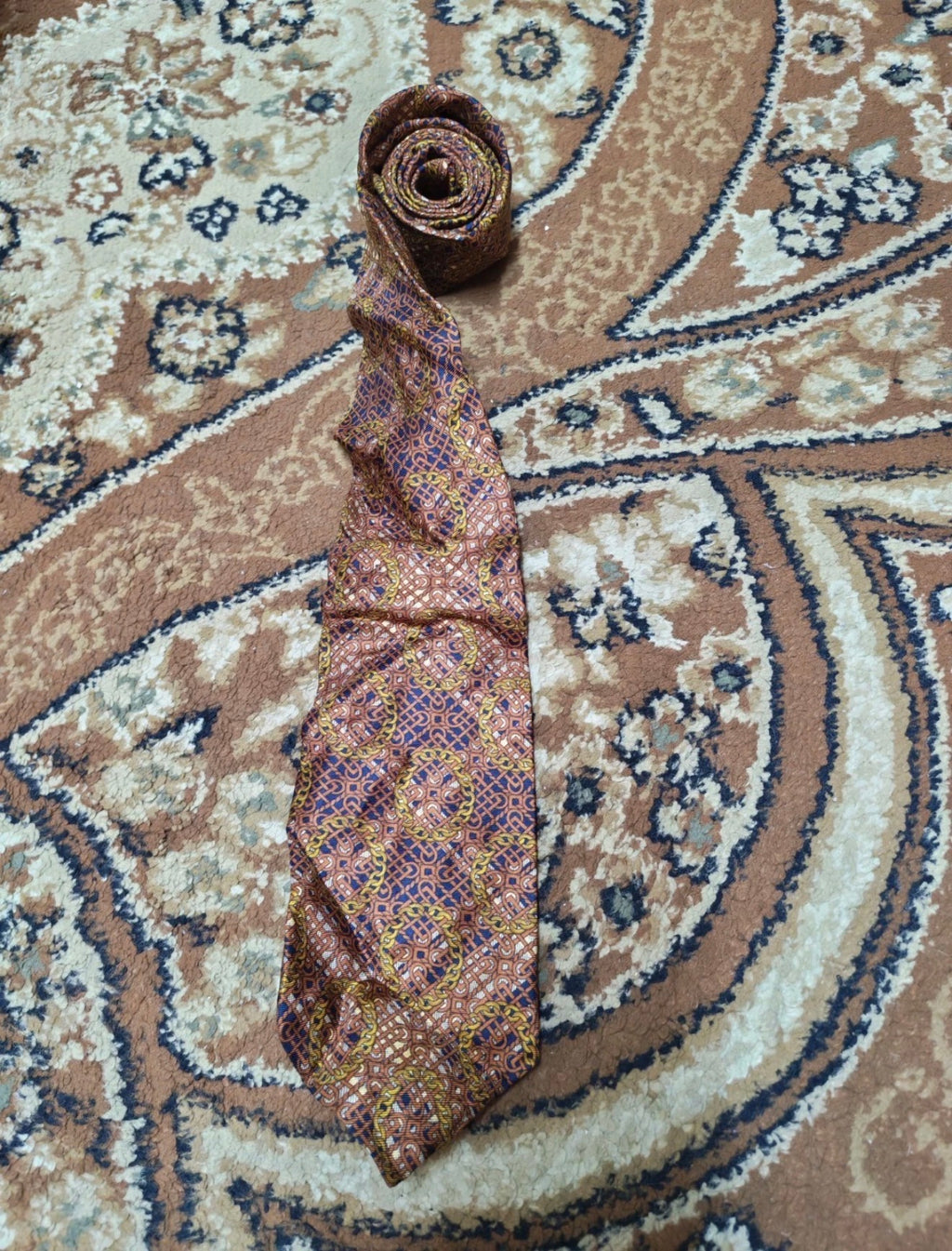 vintage Celine Paris classic 100% all silk luxury Geometric brown neck tie