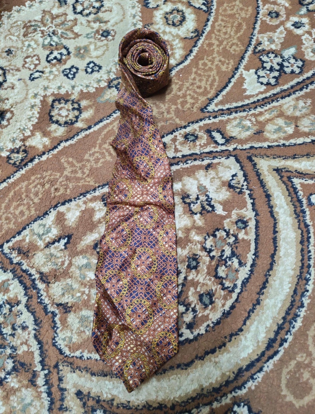 vintage Celine Paris classic 100% all silk luxury Geometric brown neck tie