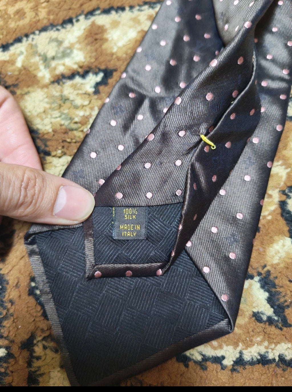 Vintage Louis Vuitton 100% all silk luxury classic brown Polka dots neck tie