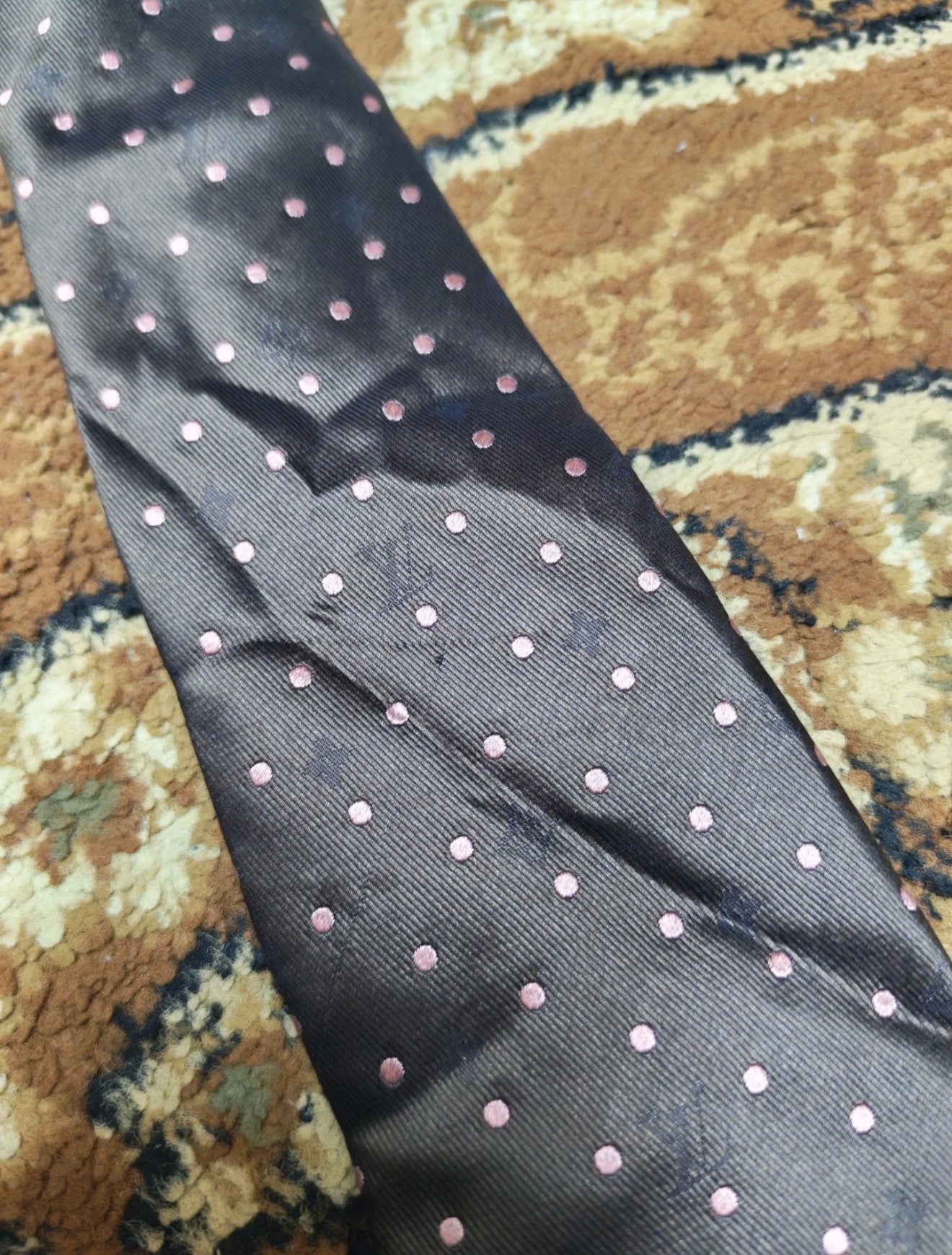 Vintage Louis Vuitton 100% all silk luxury classic brown Polka dots neck tie