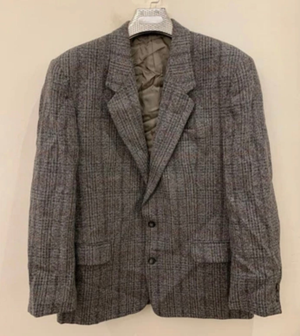 Vintage pure wool tweed glen check gray classic hunting jacket blazer 44R 44L