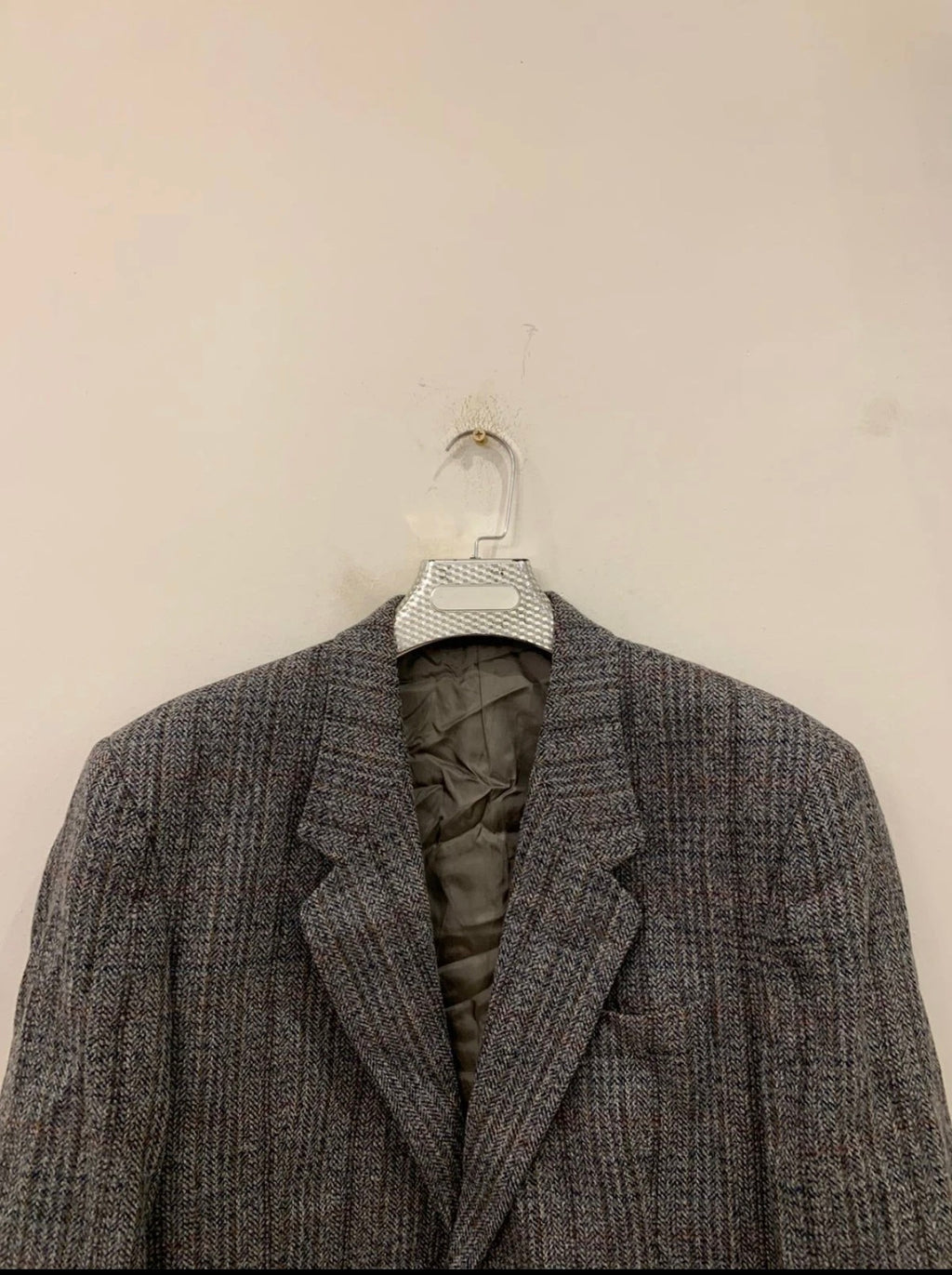 Vintage pure wool tweed glen check gray classic hunting jacket blazer 44R 44L