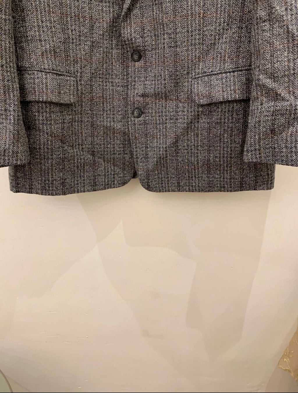 Vintage pure wool tweed glen check gray classic hunting jacket blazer 44R 44L