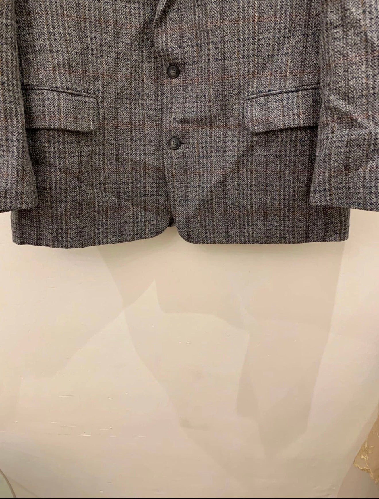 Vintage pure wool tweed glen check gray classic hunting jacket blazer 44R 44L